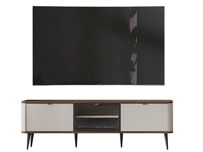 Compleo TV-Schrank mit Glastüren LILIA, Japandi design, dreitürig, Fernsehm günstig online kaufen