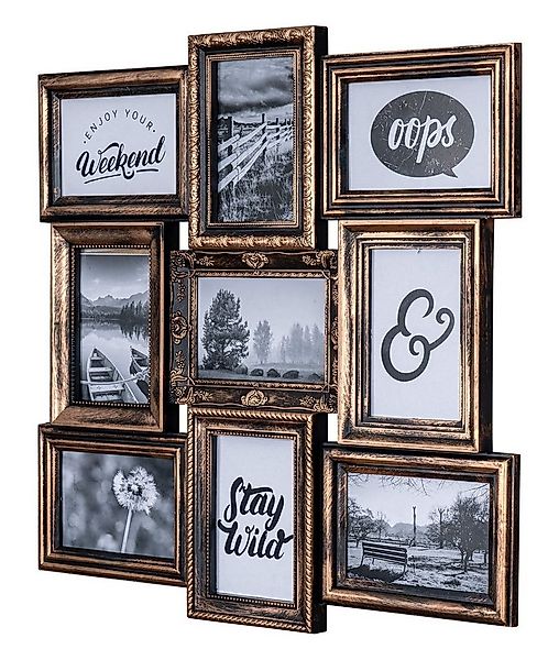Levandeo® Bilderrahmen Collage, Bilderrahmen 9 Fotos 10x15 Schwarz Kupfer B günstig online kaufen
