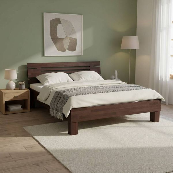 Holzbett in Wenge lackiert Buche Massivholz günstig online kaufen