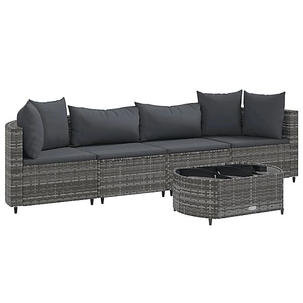 vidaXL 5-tlg Garten-Sofagarnitur mit Kissen Grau Poly Rattan Modell 110 günstig online kaufen