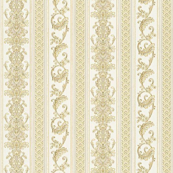 PROFHOME 335473-GU Barock Tapete Streifen Matt Gold Creme 0,53 m x 10,05 m günstig online kaufen