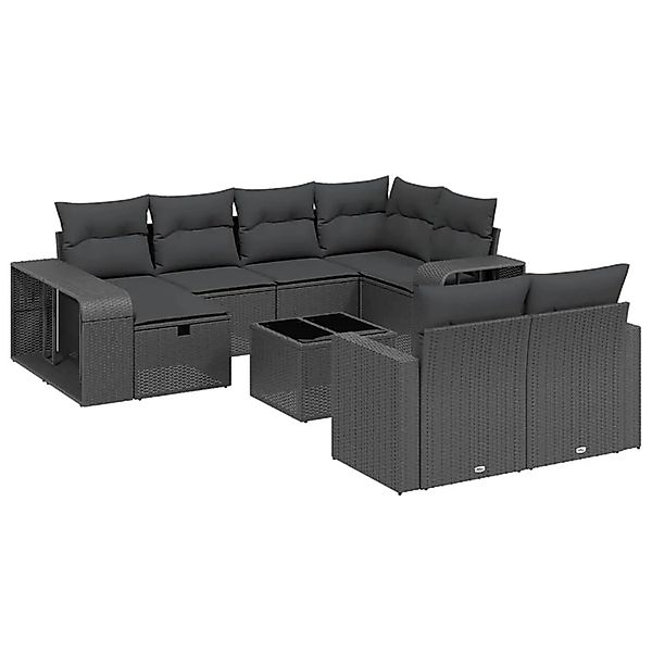 vidaXL 11-Tlg Garten-Sofagarnitur mit Kissen Schwarz Poly Rattan 3266245 günstig online kaufen