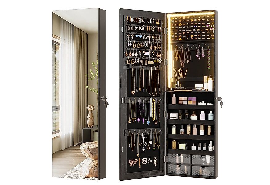 LVSOMT Schmuckschrank mit Spiegel, Hängend und Abschließbar, Tür- und Wands günstig online kaufen