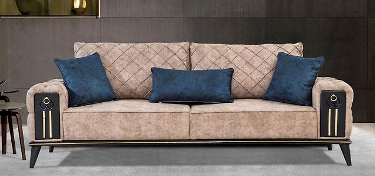 Casa Padrino Chesterfield-Sofa Luxus Chesterfield Schlafsofa Beige / Schwar günstig online kaufen