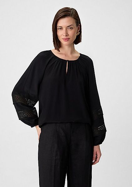 comma Langarmbluse Bluse Bluse aus Crêpe-Chiffon mit Spitzendetails günstig online kaufen