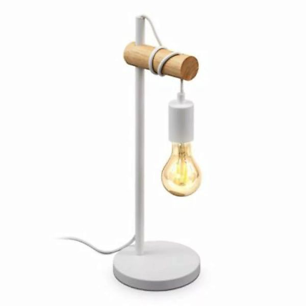 B.K.Licht LED Tischlampe Retro Holz Metall Weiß Vintage Schreibtisch-Leucht günstig online kaufen
