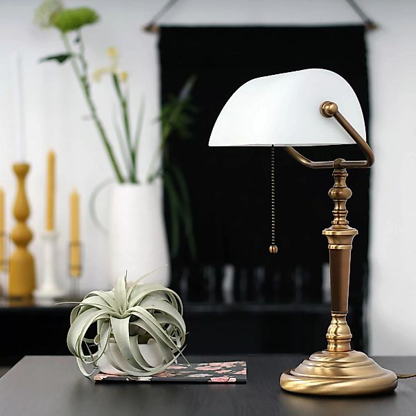 Schreibtischleuchte Ancilla in Bronze und Weiß E27 günstig online kaufen