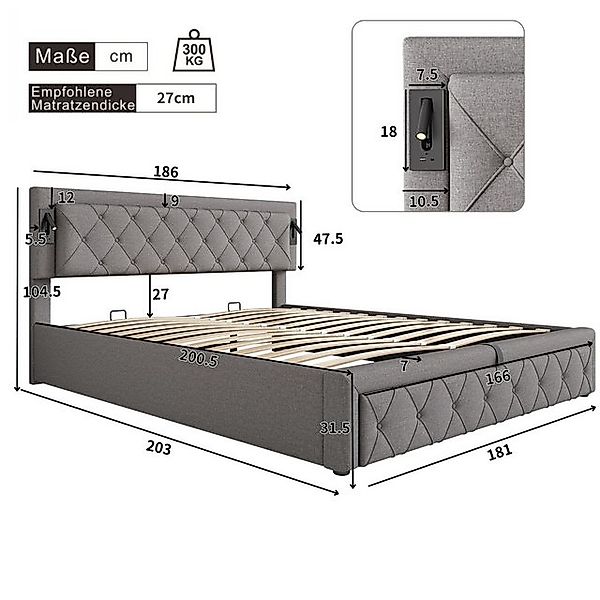 STILVORA Polsterbett 180×200 Polsterbtt Stauraumbett Doppelbett mit Downlig günstig online kaufen