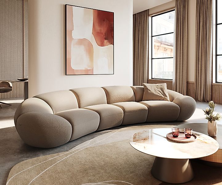 Big-Sofa Lunna 360x175 cm Fein Bouclé Taupe 2 Kissen günstig online kaufen