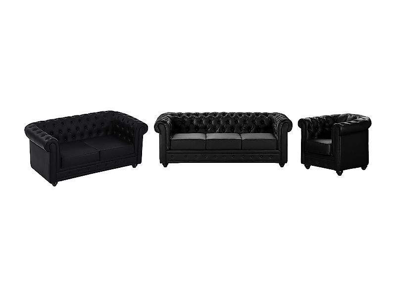 Sofas 3-Sitzer, 2-Sitzer & Sessel - Kunstleder - Schwarz - CHESTERFIELD günstig online kaufen