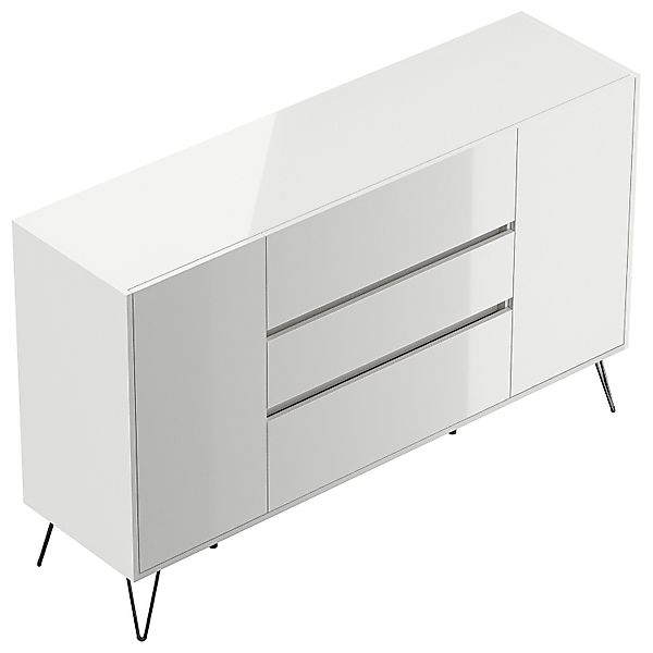 Posseik Sideboard Industrial O 3 Schubladen 2 Türen 155 cm Weiß Hochglanz günstig online kaufen