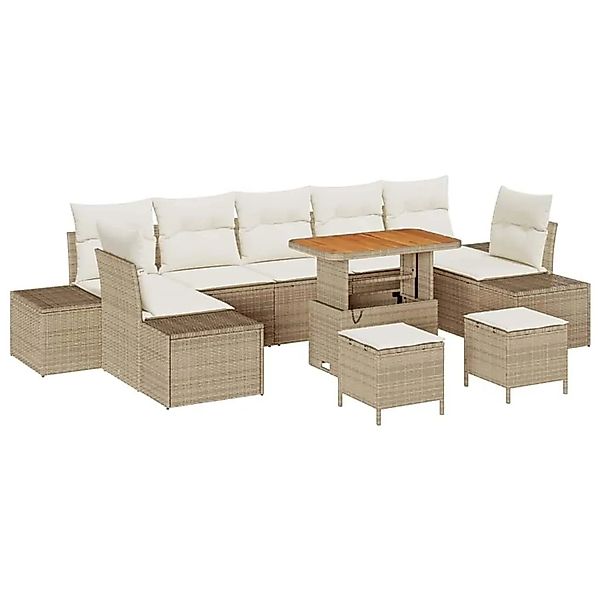 vidaXL Gartensofa-Set mit Kissen mit Speicher 10 Stk Beige Poly Rattan 3364 günstig online kaufen
