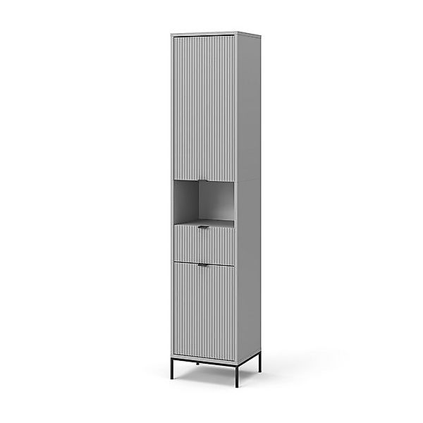 Vicco Badschrank Eliza Grau 40 x 190 cm mit Türen und Schublade günstig online kaufen