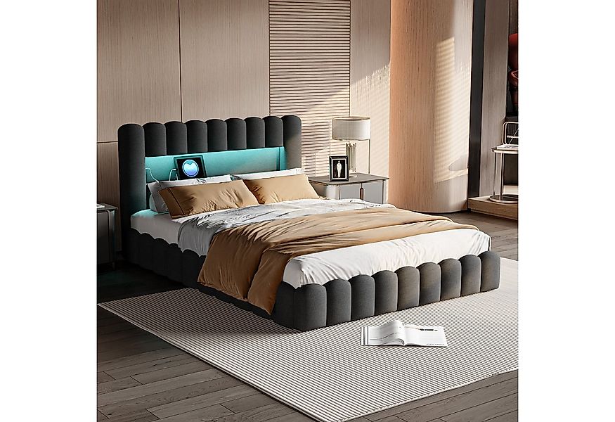PXloue Polsterbett LED hydraulisches Doppelbett, Stauraumbett,Hydraulisch a günstig online kaufen