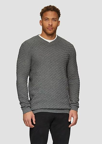 s.Oliver Strickpullover Strukturierter Pullover mit V-Ausschnitt Rippblende günstig online kaufen