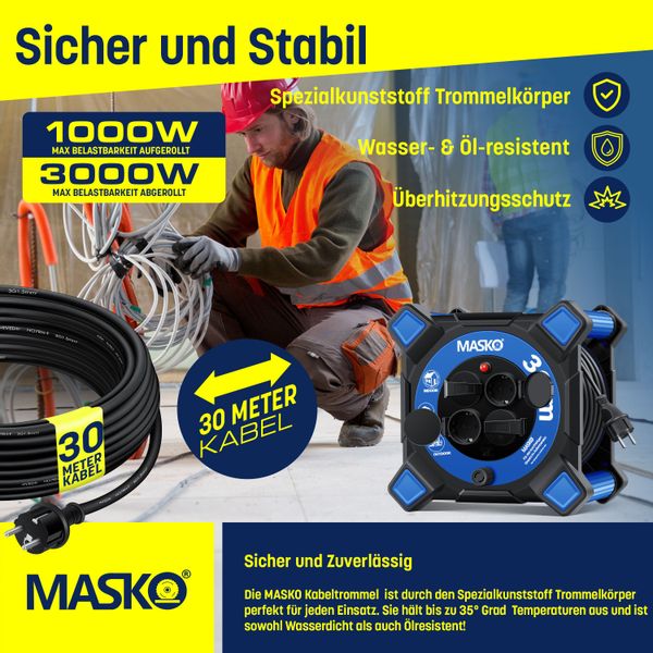 MASKO Kabeltrommel (Kabellänge 30 m), Verlängerungskabel günstig online kaufen