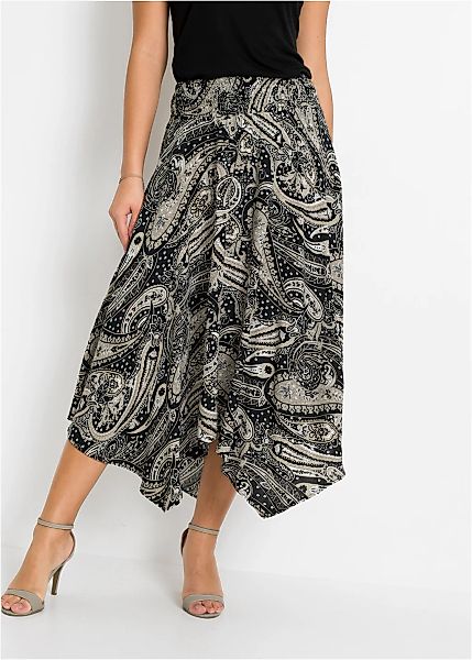 bonprix Midirock aus Viskose, Loose Fit, mit elastischem Bund mit Smokbündc günstig online kaufen