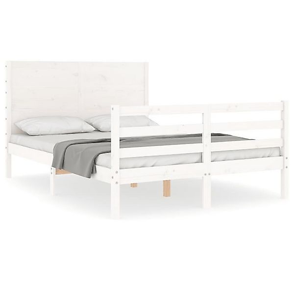 vidaXL Bettgestell, Massivholzbett mit Kopfteil Weiß 140x190 cm günstig online kaufen