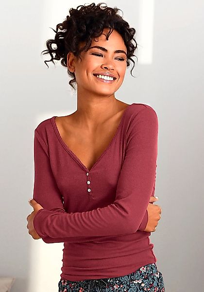 s.Oliver Pyjamaoberteil 1-teilig, aus geripptem Stoff mit Zier-Knopfleiste günstig online kaufen