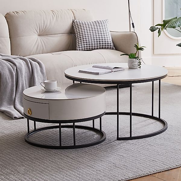 OKWISH Couchtisch Satztisch Rund Beistelltisch Kaffeetisch günstig online kaufen