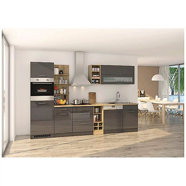 Küchenzeile grau glänzend 310 cm MARANELLO-03 inkl. E-Geräte, Anthrazit Hoc günstig online kaufen