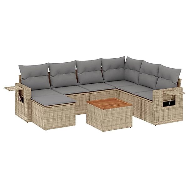 vidaXL 8-Tlg Garten-Sofagarnitur mit Kissen Beige Poly Rattan 3257011 günstig online kaufen