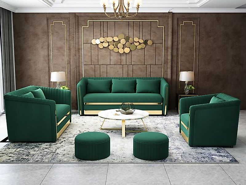 Xlmoebel Sofa Luxuriöses Set aus drei Design-Samt-Sofas mit Metallgestell i günstig online kaufen