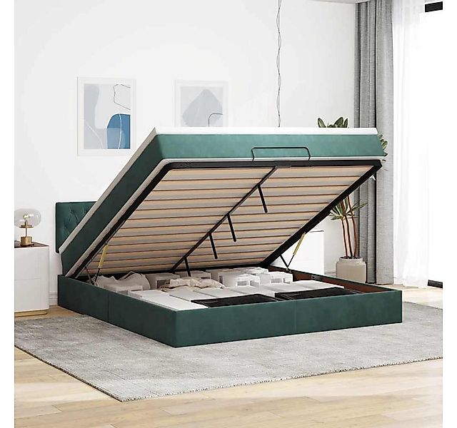 vidaXL Bett, Ottoman-Bett mit Matratze & LEDs Dunkelgrün 180x200 cm Samt günstig online kaufen