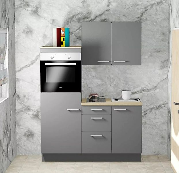 Einbauküche MANKAONYX 2 Onyxgrau - Schränke montiert/ Küchenzeile 155 cm mi günstig online kaufen
