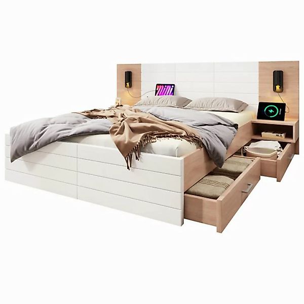 HAUSS SPOLE Polsterbett 180×200cm mit 2 Schubladen, Leselicht mit USB Ladef günstig online kaufen