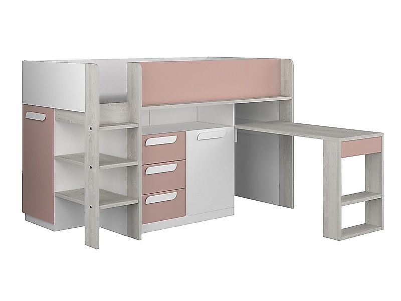 Kombibett mit Matratze - 90 x 200 cm - Mit Schreibtisch & Stauraum - Rosa, günstig online kaufen