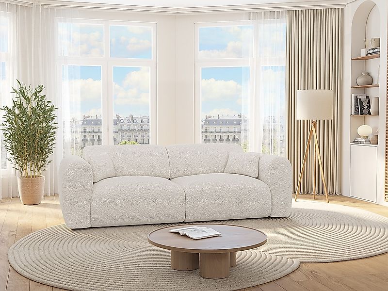 Sofa mit Schlaffunktion 4-Sitzer - Bouclé-Stoff - Weiß - POGNI von Maison C günstig online kaufen
