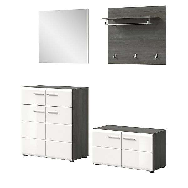 Inn.Furn Garderoben-Set 4-teilig Weiß Hochglanz Grau 175 cm Rumba günstig online kaufen