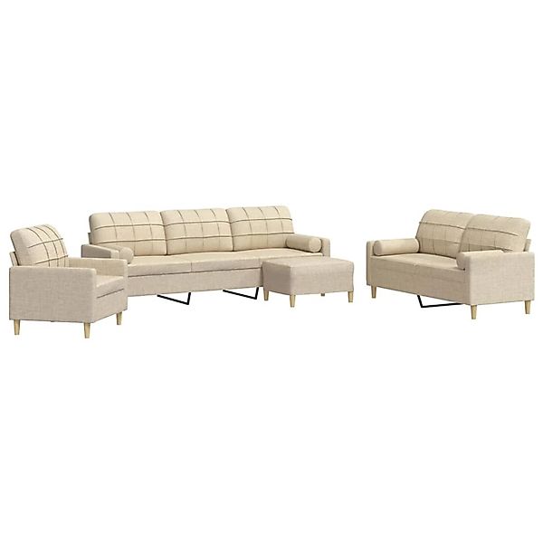 vidaXL 4-Tlg Sofagarnitur mit Fußhocker & Dekokissen Creme Stoff 3278313 günstig online kaufen