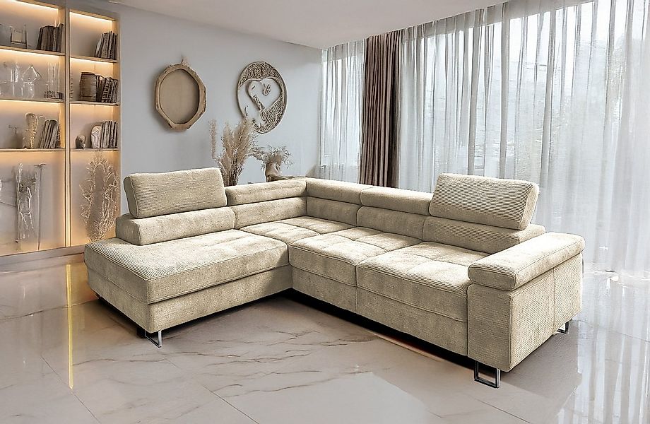 Goldstoff Ecksofa mit Schlaffunktion, Cord Couch für Wohnzimmer - Cord Ecks günstig online kaufen