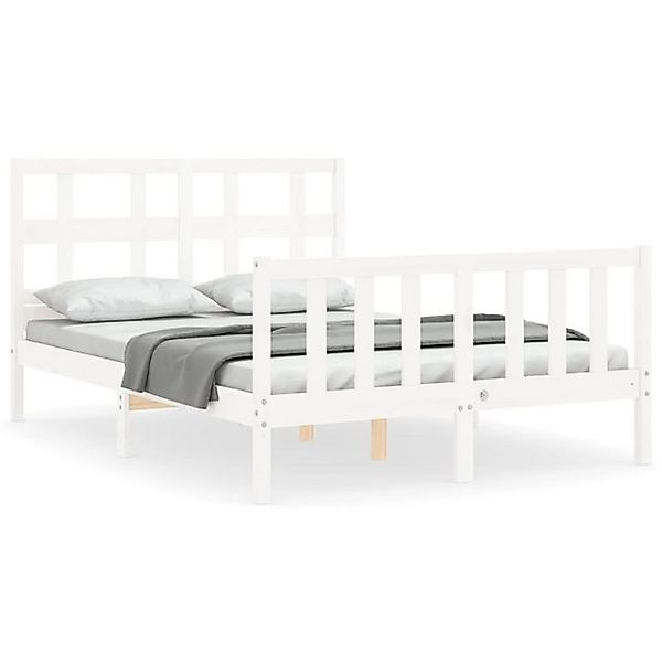 vidaXL Bettgestell, Massivholzbett mit Kopfteil Weiß 140x190 cm günstig online kaufen