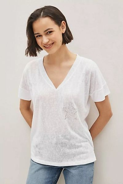 Next T-Shirt T-Shirt in Leinenoptik mit V-Ausschnitt und Stern (1-tlg) günstig online kaufen