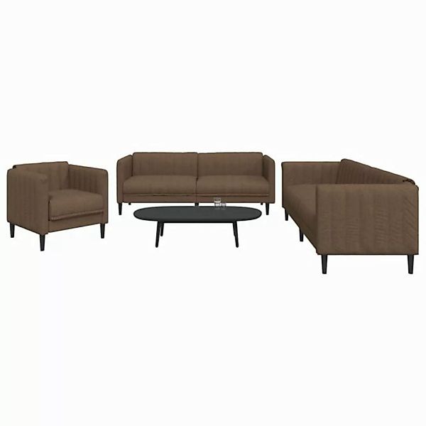 vidaXL Sofa, 3-tlg. Sofagarnitur Braun Stoff günstig online kaufen