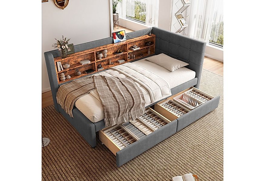 Flieks Daybett, Polsterbett Tagesbett Schlafsofa 90x200cm mit 2 Schublade u günstig online kaufen