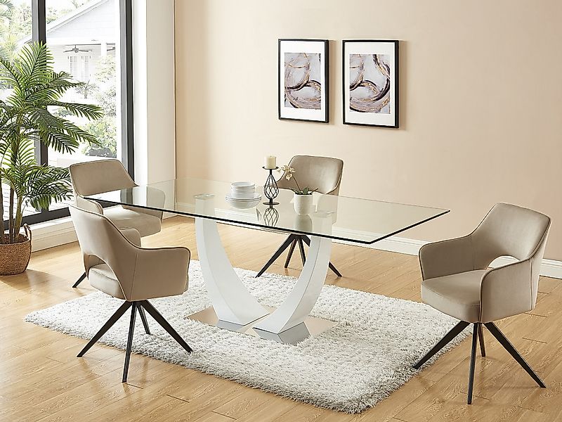 Drehstuhl 6er-Set mit Armlehnen - Samt & schwarzes Metall - Beige - KONYA günstig online kaufen