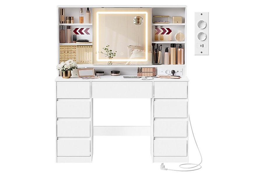 VASAGLE Schminktisch mit Spiegel und LED-Leuchten, Steckdosenleiste, 9 Schu günstig online kaufen