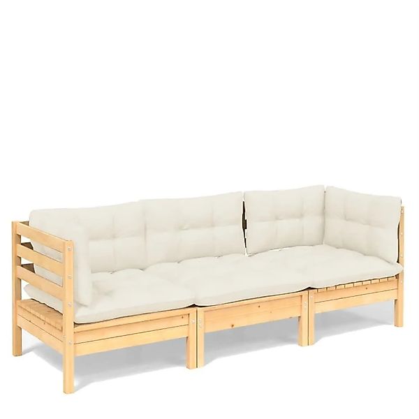 vidaXL 3-Sitzer-Gartensofa mit Creme Kissen Massivholz Kiefer 3096100 günstig online kaufen