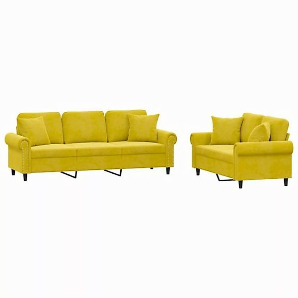 vidaXL Sofa, 2-tlg. Sofagarnitur mit Kissen Gelb Samt günstig online kaufen