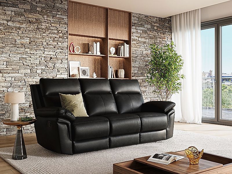 Relaxsofa 3-Sitzer - Büffelleder - Schwarz - PAKITA günstig online kaufen