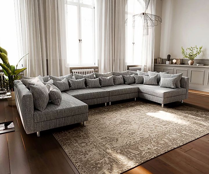Wohnlandschaft Clovis XL Hellgrau Strukturstoff Modulsofa günstig online kaufen