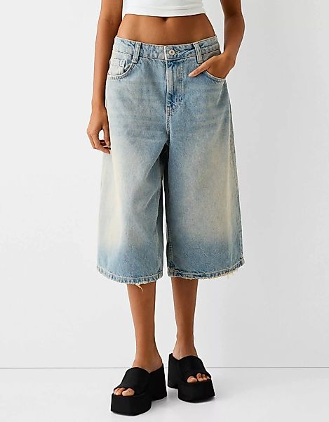 Bershka Jort-Bermudas Aus Denim Im Baggy-Stil Damen 32 Ausgewaschenes Blau günstig online kaufen