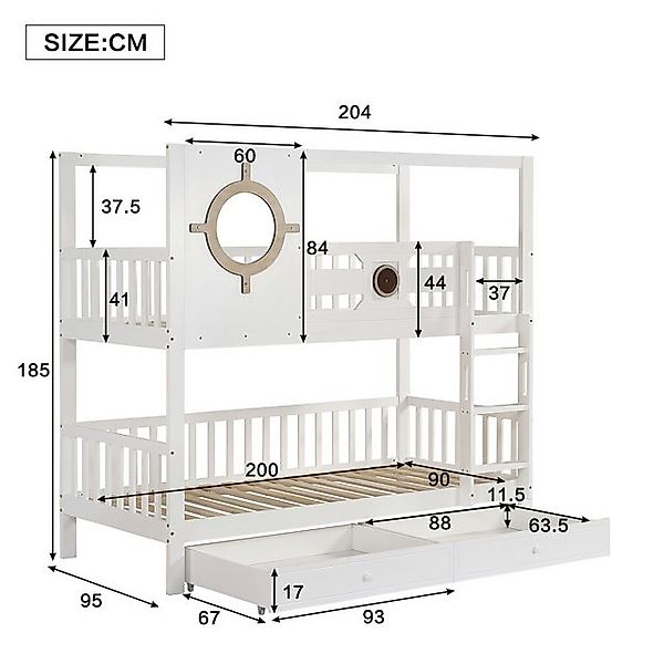 TavilaEcon Etagenbett Kinderzimmermöbel, Dach & Fenster, Fallschutz, Weiß+N günstig online kaufen