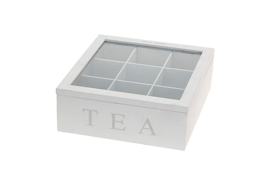 INDA-Exclusiv Uhrenbox Teebox Holz Weiß Deckel 9-Fächer mit Aufschrift TEA günstig online kaufen