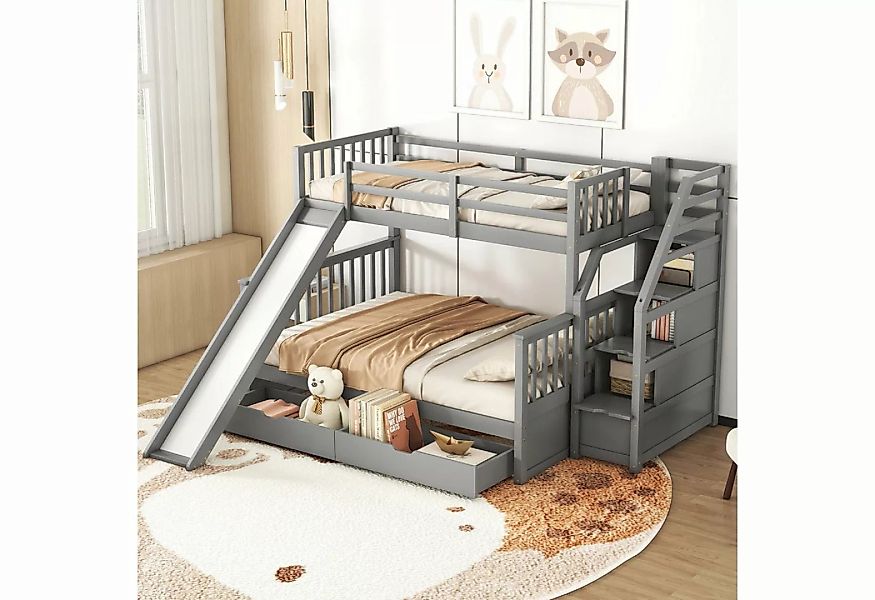 MODFU Etagenbett Kinderbett mit Schubladen, Stauraum und Rutsche, multifunk günstig online kaufen