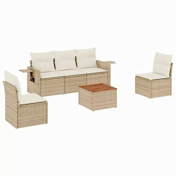 vidaXL Sofaelement 6-tlg. Garten-Sofagarnitur mit Kissen Beige Poly Rattan günstig online kaufen